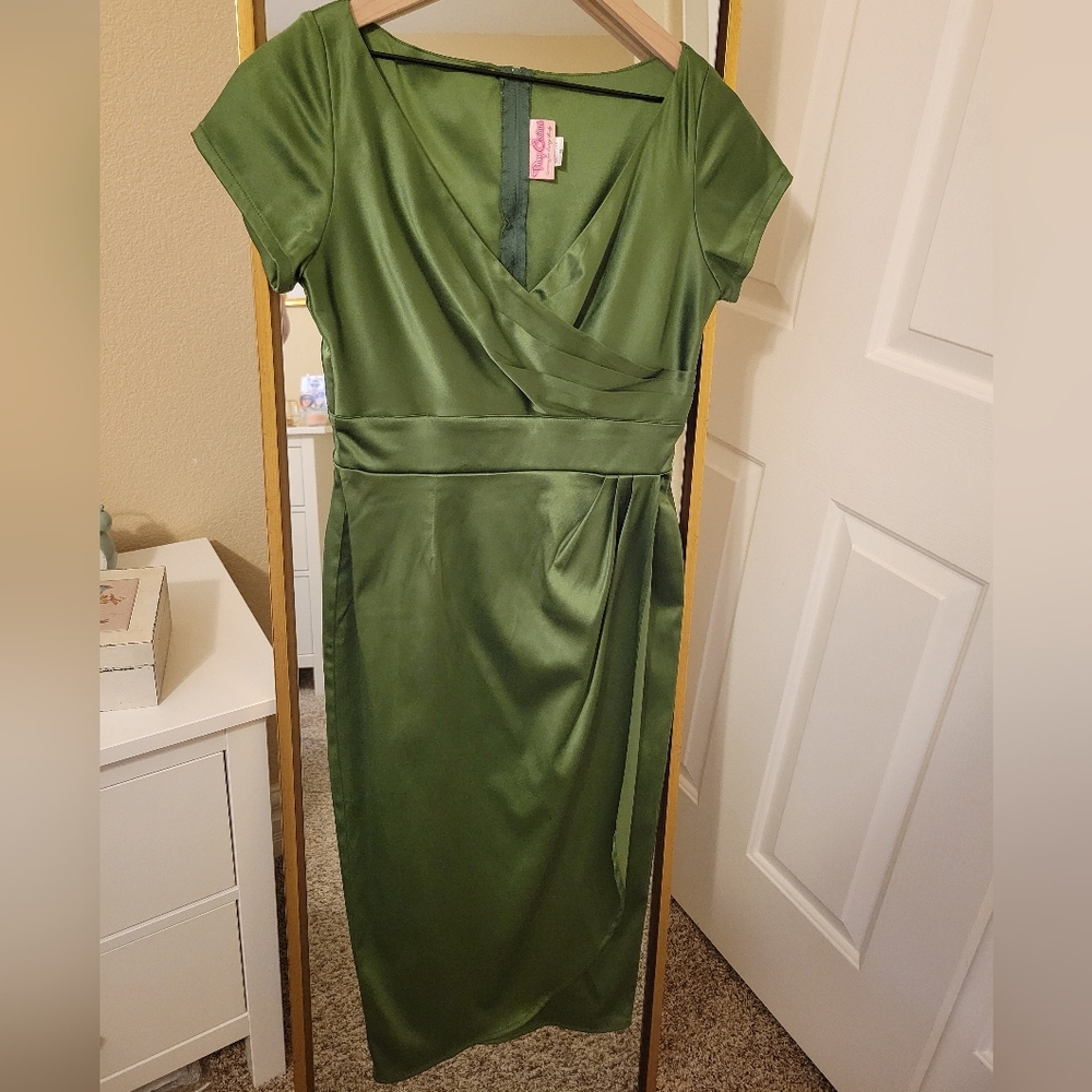 Pinup Couture Ava Faux Wrap Wiggle Dress Green Size M